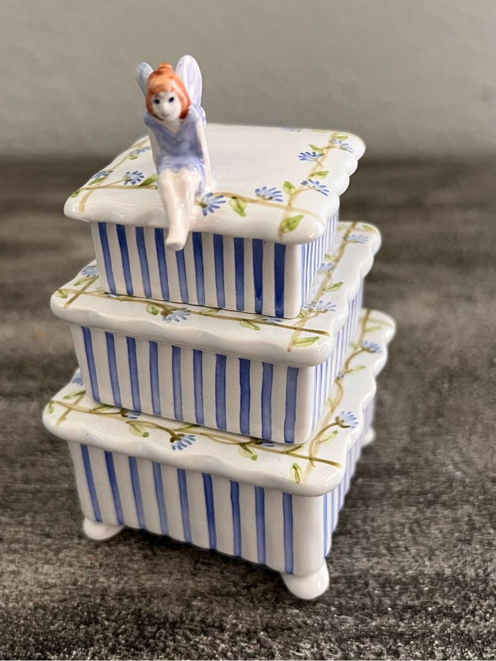 Vintage KHIM porcelain three-tier stackable fairy trinket box Jewelry